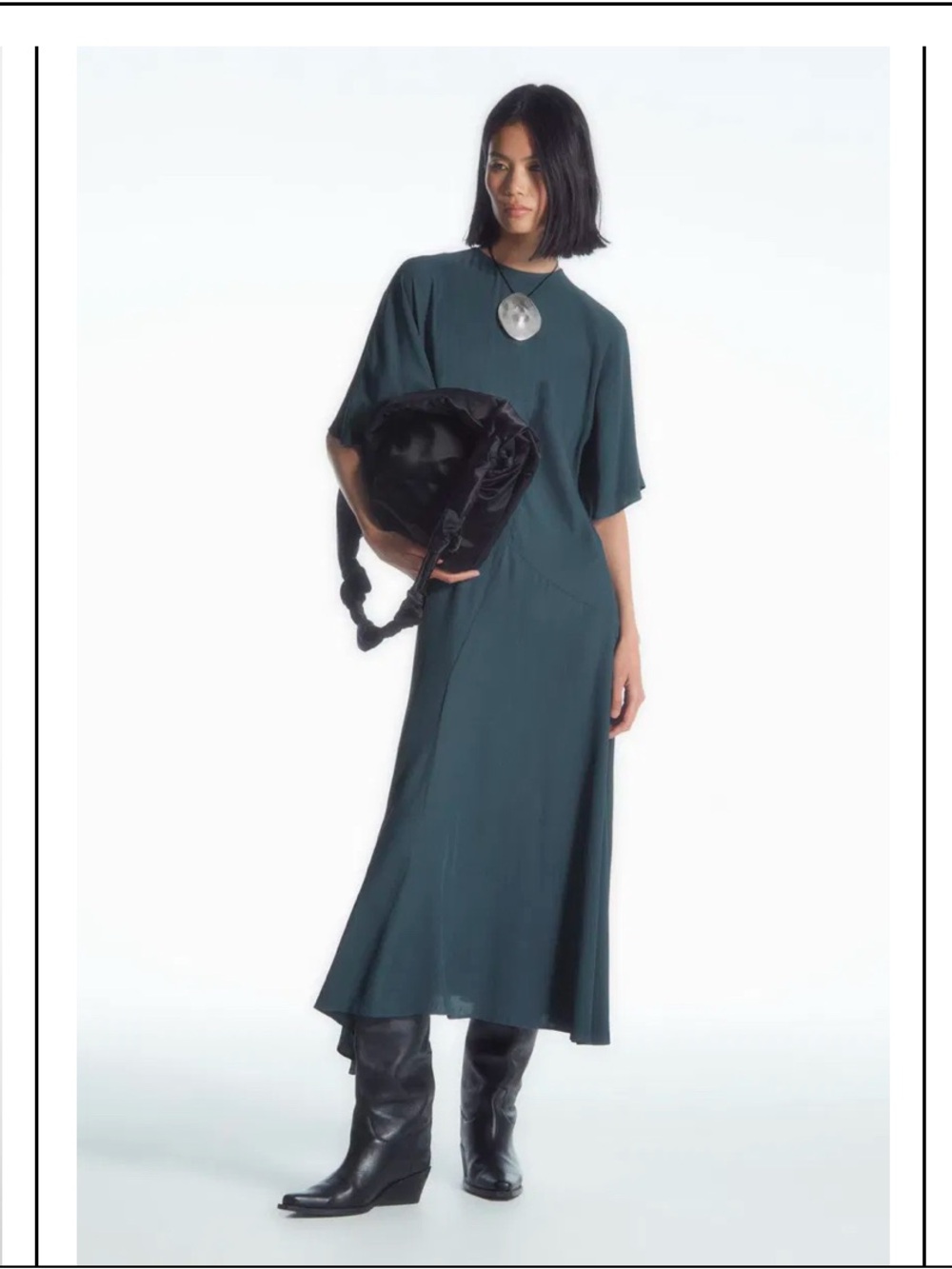 COS Size 4 Asymmetric Draped Midi Dress Flared Sleeves Blue 100% viscose NWT